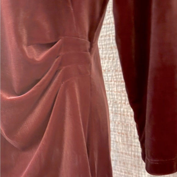 Velvet top 3/4 sleeves.  Rouching side detail on left. - Picture 3 of 5